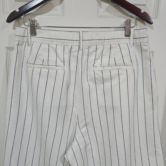 Gap Linen Cotton Wide Leg Pants White with Blue Pinstripe Size 12 - Picture 4 of 7